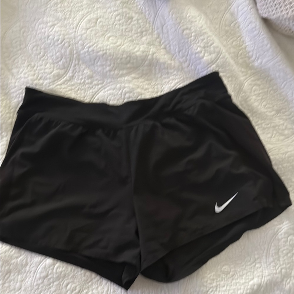 Nike Women's Black Athletic Shorts with White Logo